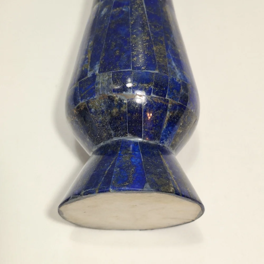 Blue Lapis Lazuli Handmade Brass Lined Natural Gemstone Inlay Vase Cobalt Unique